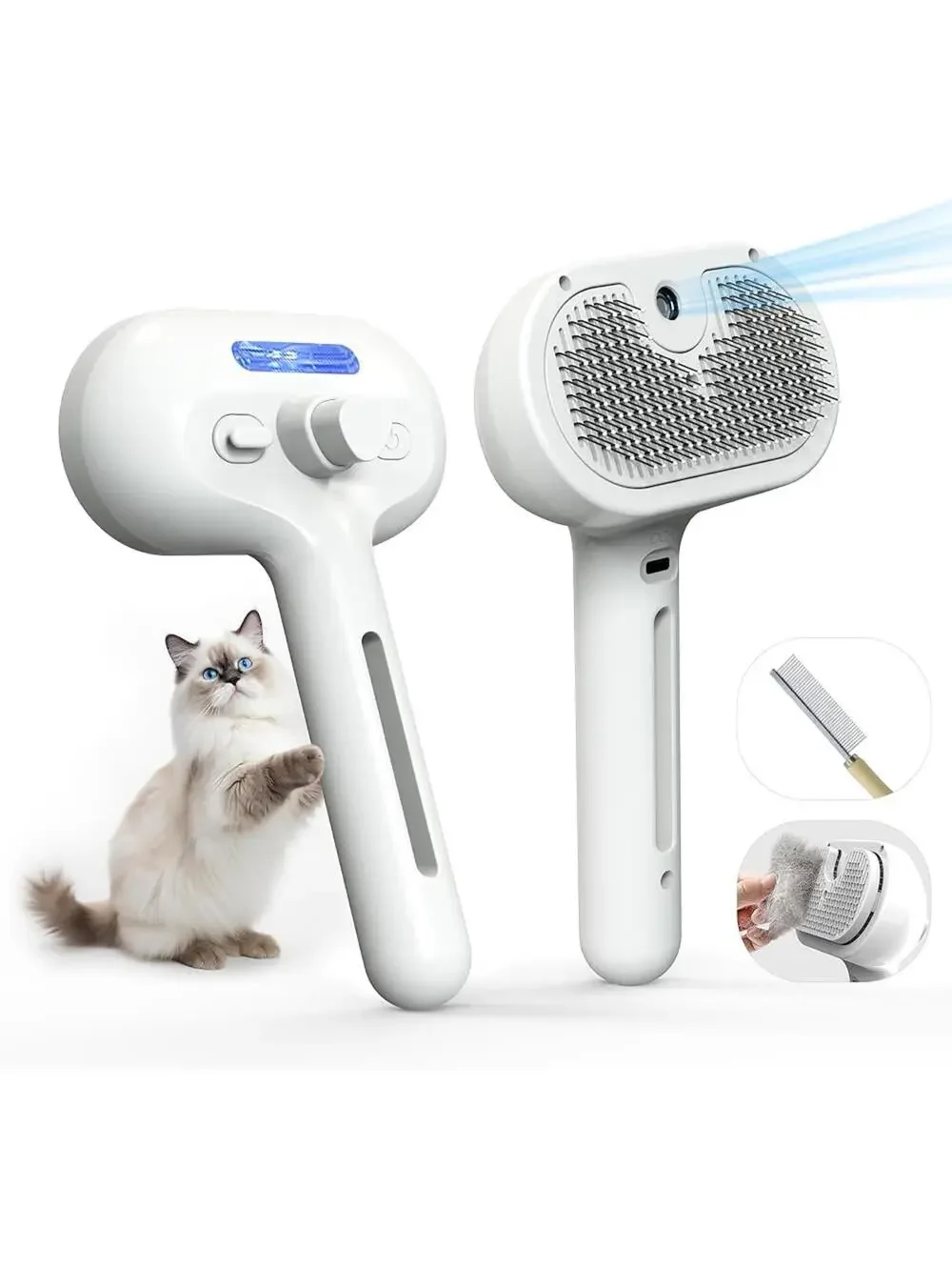 Electric Pet Grooming Brush with Self-Cleaning and LED Light